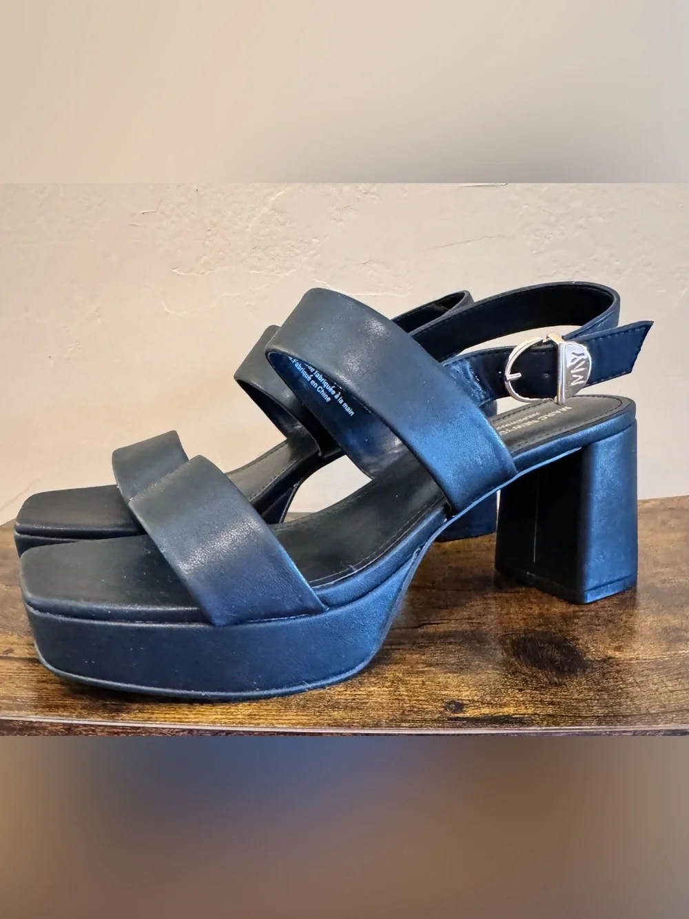 Andrew Marc, SERENA Black Platform Block Heel Sandals - Womens Sz 8.5